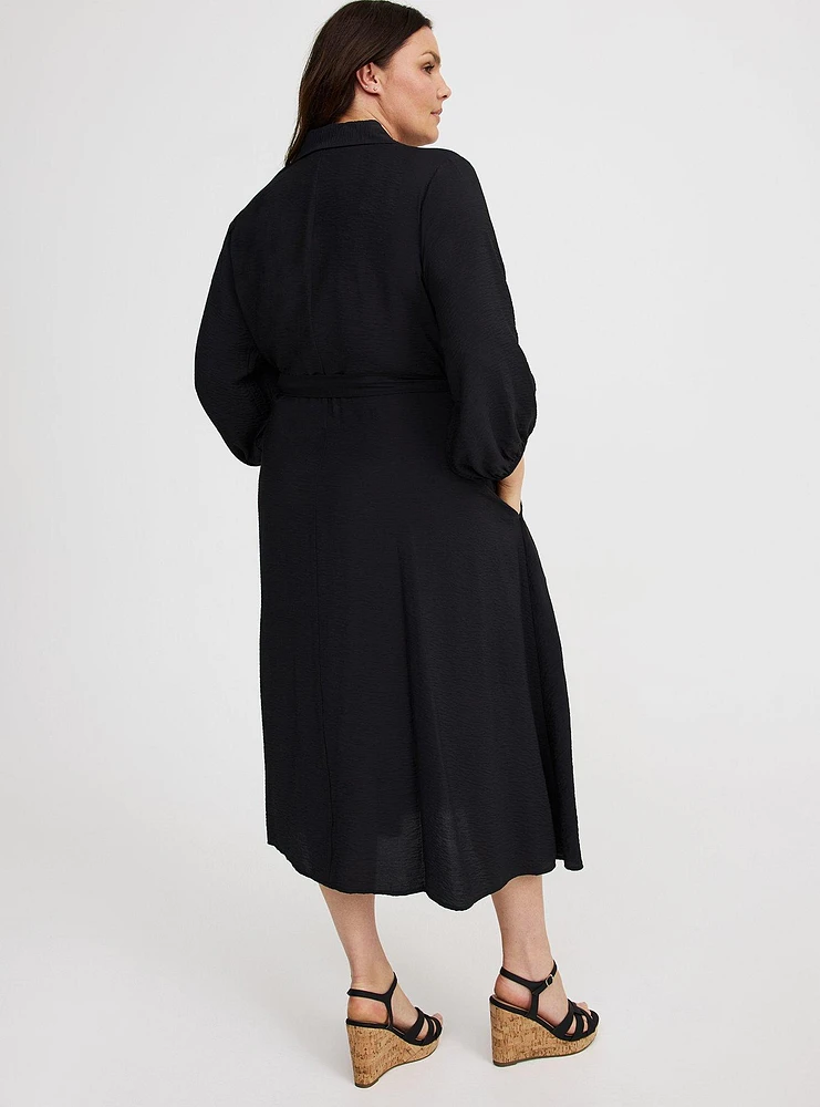 Collared Tie-Front Shirt Dress