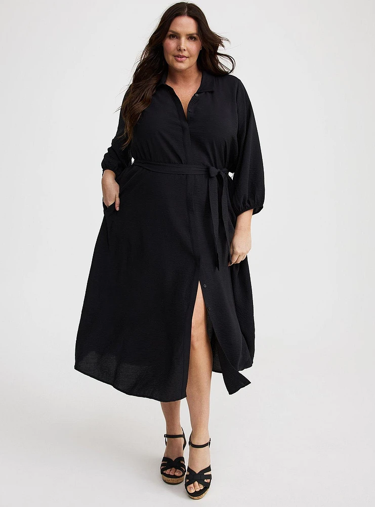 Collared Tie-Front Shirt Dress