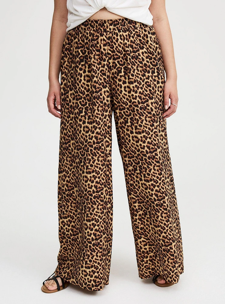 Wide-Leg High-Rise Crinkle Rayon Pant