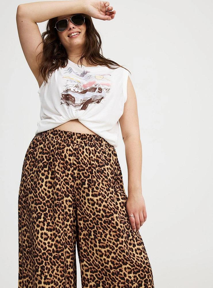 Wide-Leg High-Rise Crinkle Rayon Pant