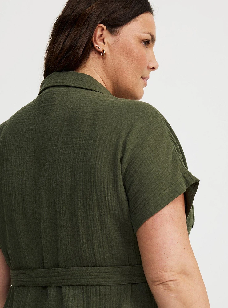 Midi Double Pucker Gauze Shirt Dress