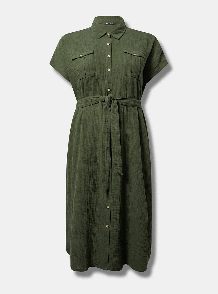 Midi Double Pucker Gauze Shirt Dress