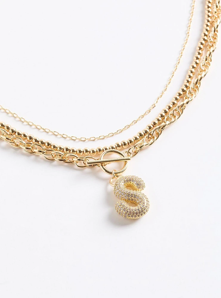 Pave Puffed Initial Necklace