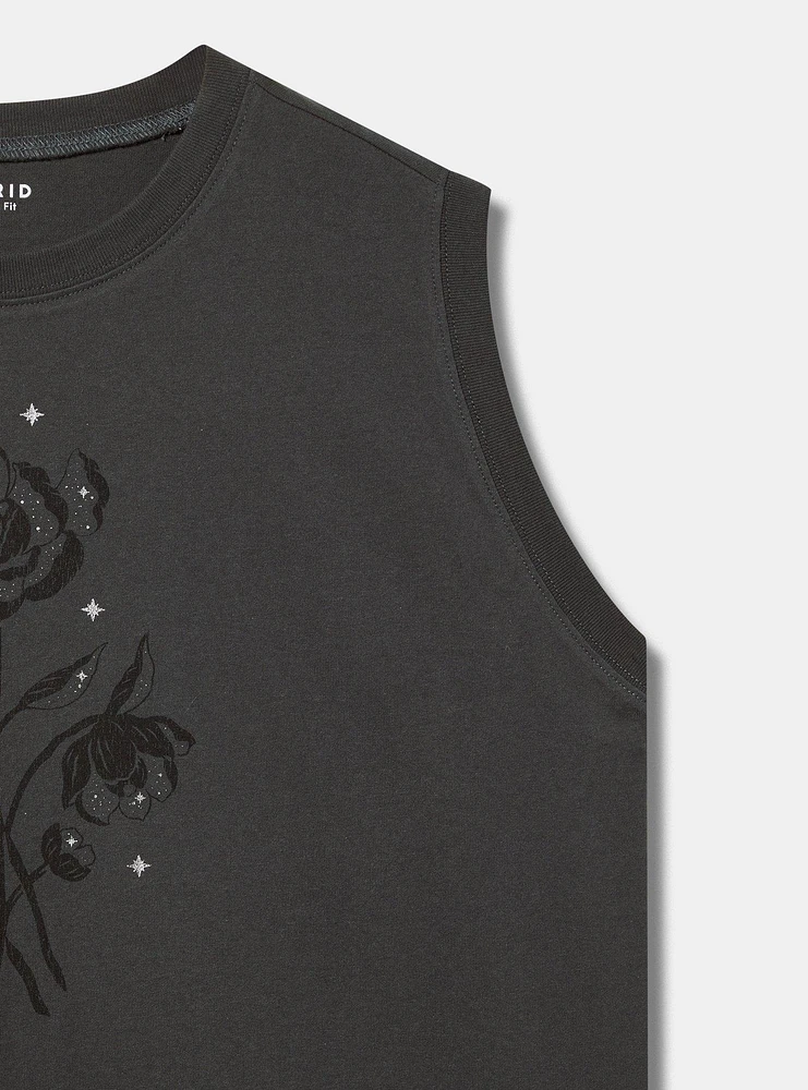Celestial Flowers Relaxed Cotton Side Slit Tank