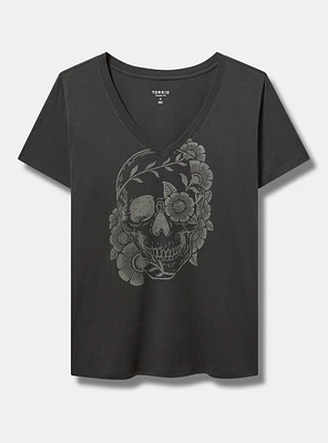 Woodcut Skull Classic Cotton V-Neck Tee