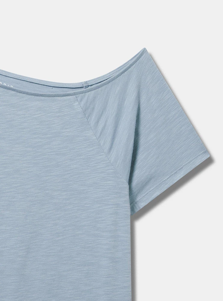 Stamp Flower Cotton Off-Shoulder Tee