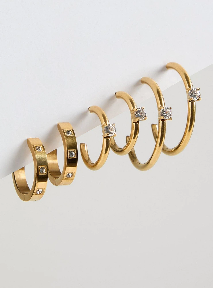 18k Gold-Plated Pave Hoop Set