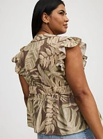 Ruffle V-Neck Tie Front Blouse