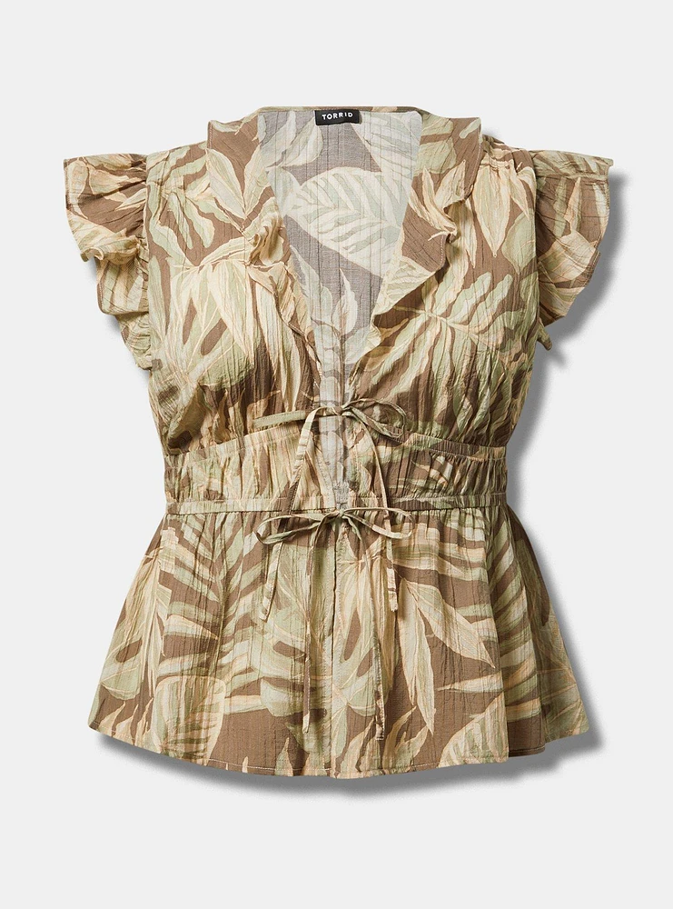 Ruffle V-Neck Tie Front Blouse