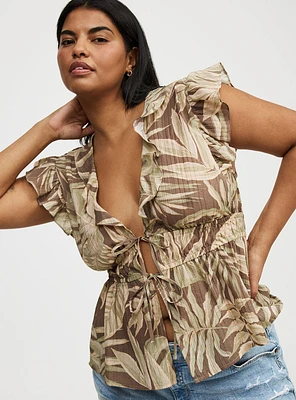Ruffle V-Neck Tie Front Blouse