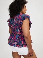 Ruffle V-Neck Tie Front Blouse