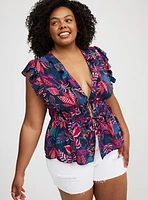 Ruffle V-Neck Tie Front Blouse