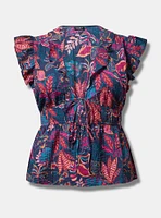 Ruffle V-Neck Tie Front Blouse