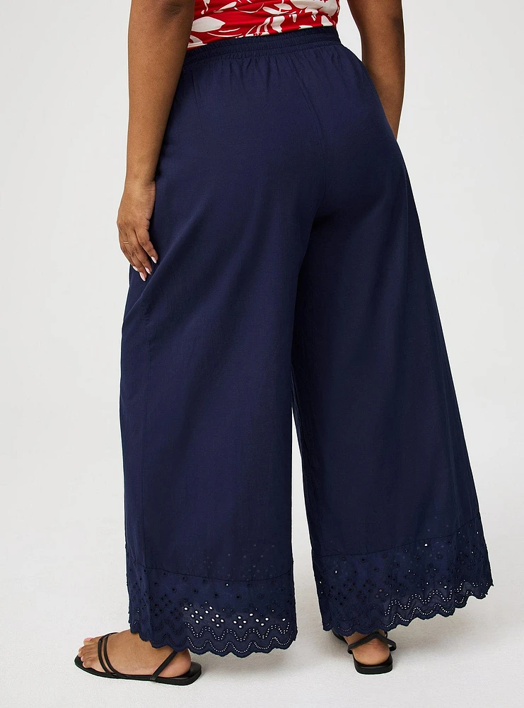 Pull-On Wide-Leg Embroidered Pant