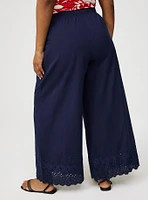 Pull-On Wide-Leg Embroidered Pant