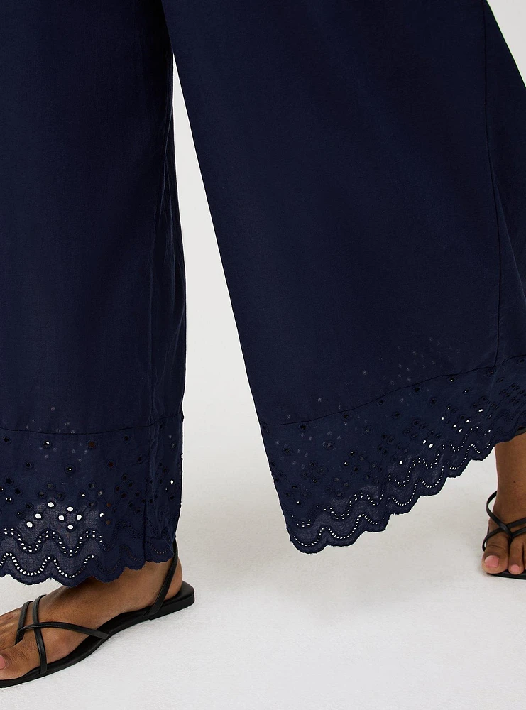 Pull-On Wide-Leg Embroidered Pant