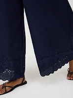 Pull-On Wide-Leg Embroidered Pant