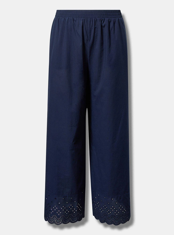 Pull-On Wide-Leg Embroidered Pant