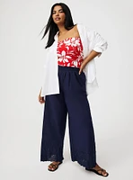 Pull-On Wide-Leg Embroidered Pant