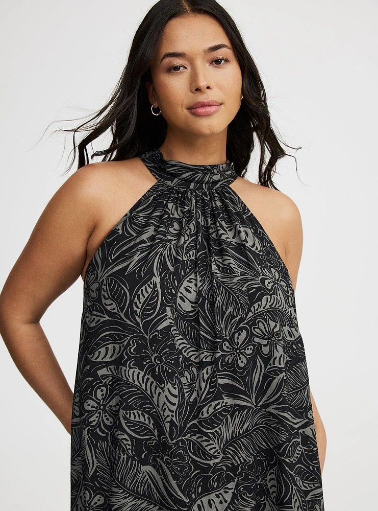 Midi High-Neck Tie-Back Dress