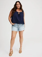 Eyelet Trim Front Crop Top