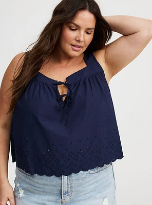 Eyelet Trim Front Crop Top