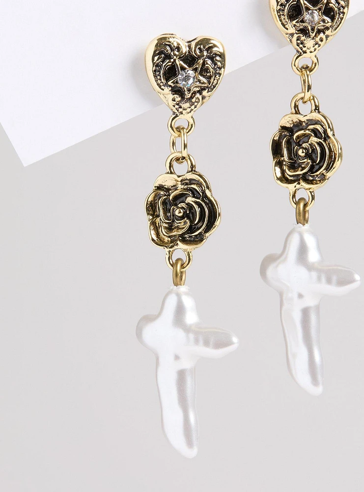 Pearl Cross Earrings