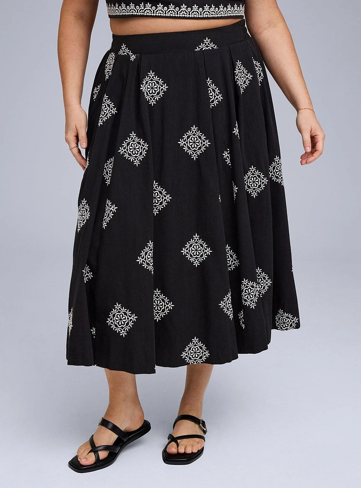 Belle Isle Embroidered Midi Skirt