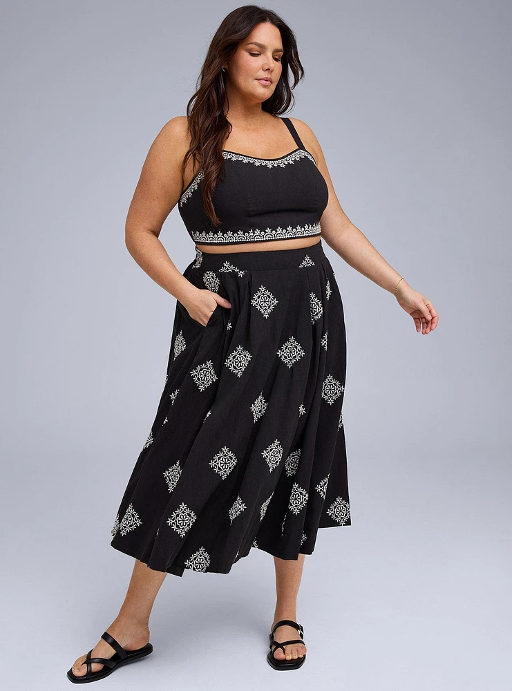 Belle Isle Embroidered Midi Skirt