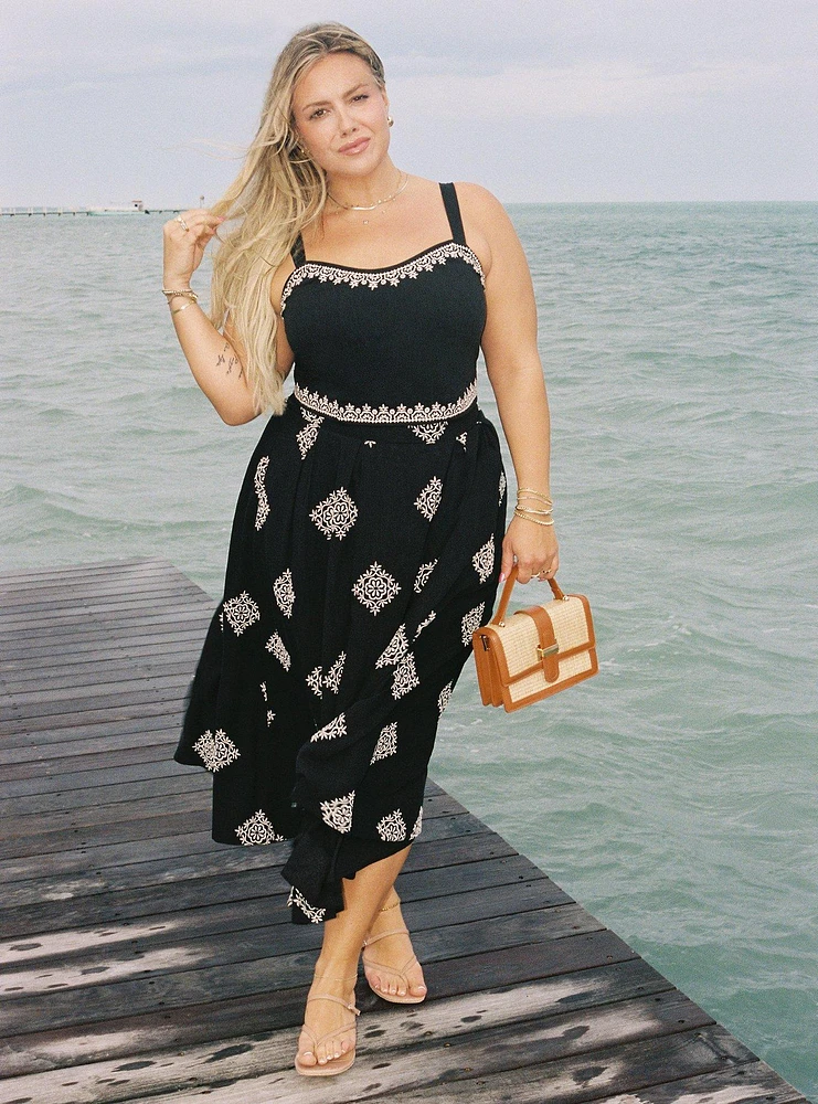 Belle Isle Embroidered Midi Skirt