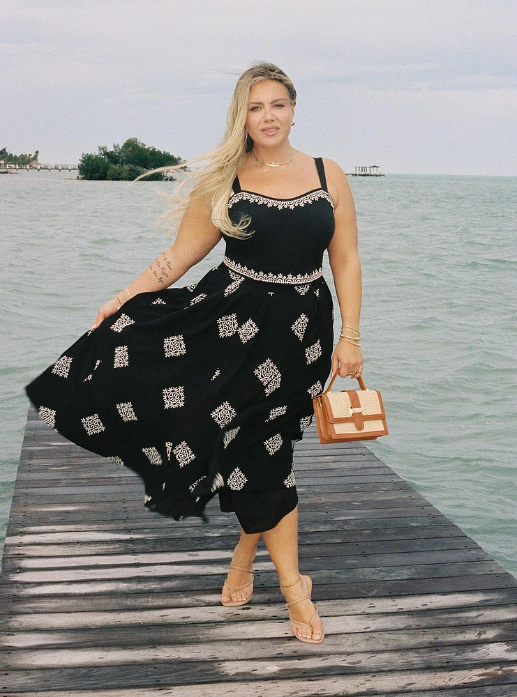 Belle Isle Embroidered Midi Skirt