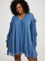 Mini Ruffle Peasant-Sleeve Dress