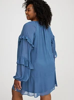 Mini Ruffle Peasant-Sleeve Dress