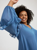 Mini Ruffle Peasant-Sleeve Dress
