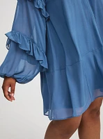 Mini Ruffle Peasant-Sleeve Dress