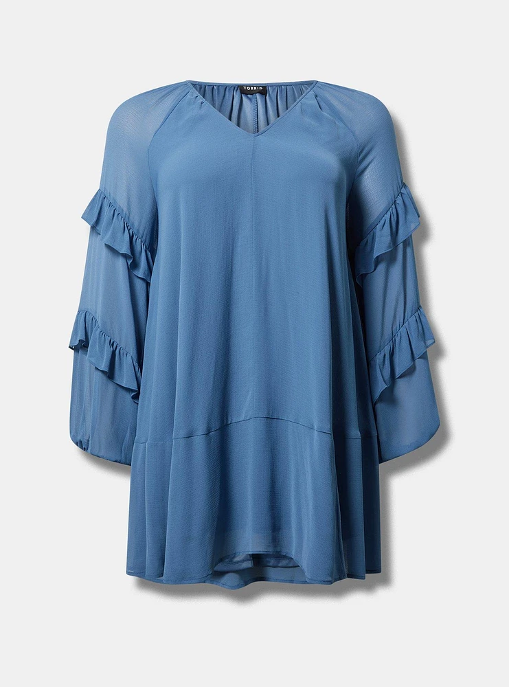 Mini Ruffle Peasant-Sleeve Dress