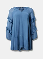 Mini Ruffle Peasant-Sleeve Dress