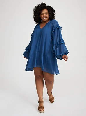 Mini Ruffle Peasant-Sleeve Dress
