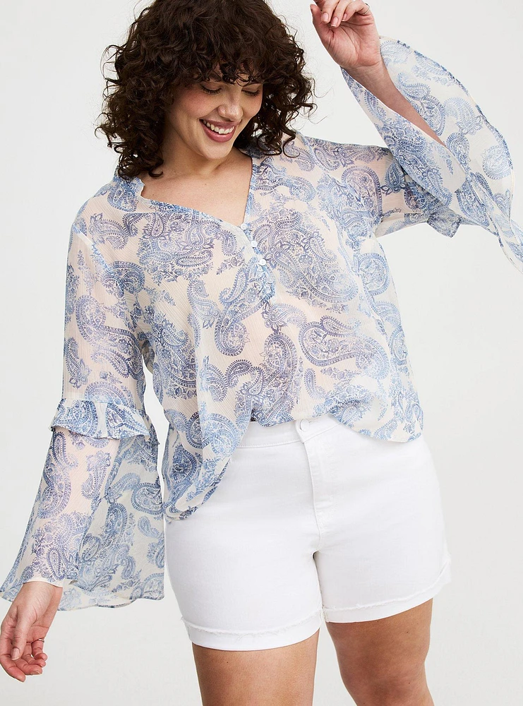Chiffon V-Neck Ruffle Top