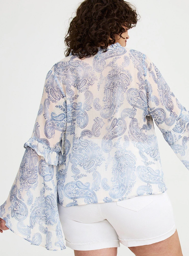 Chiffon V-Neck Ruffle Top