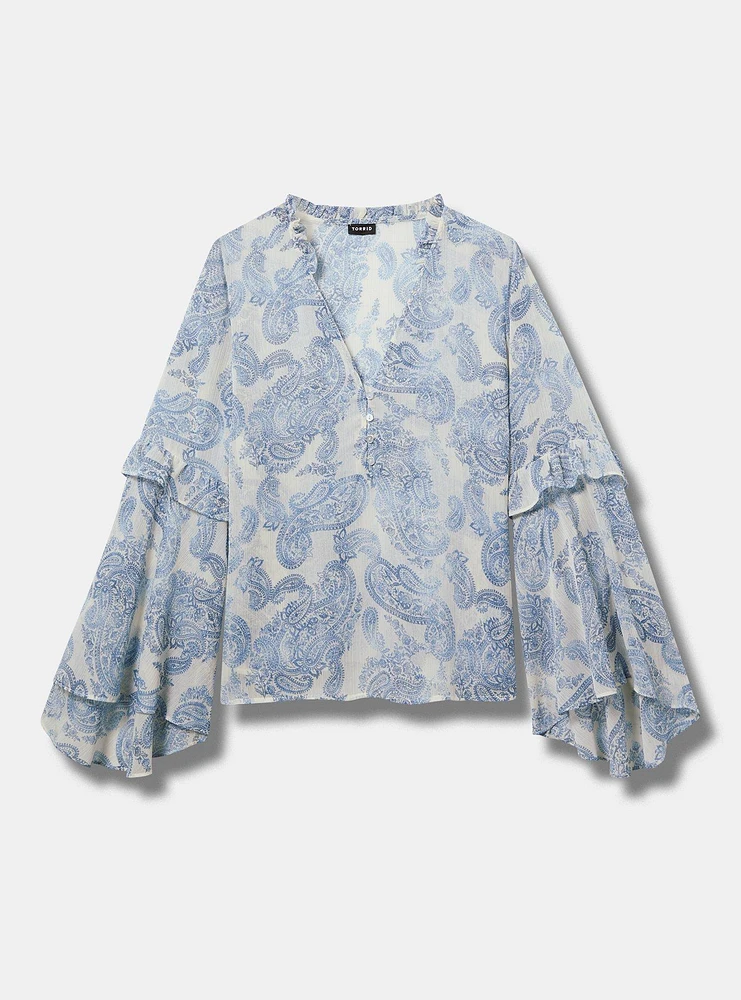 Chiffon V-Neck Ruffle Top