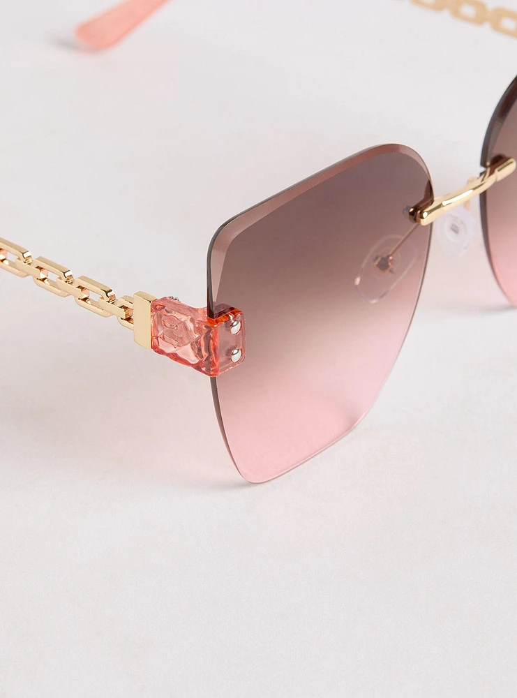 Rimless Square Chain Sunglasses
