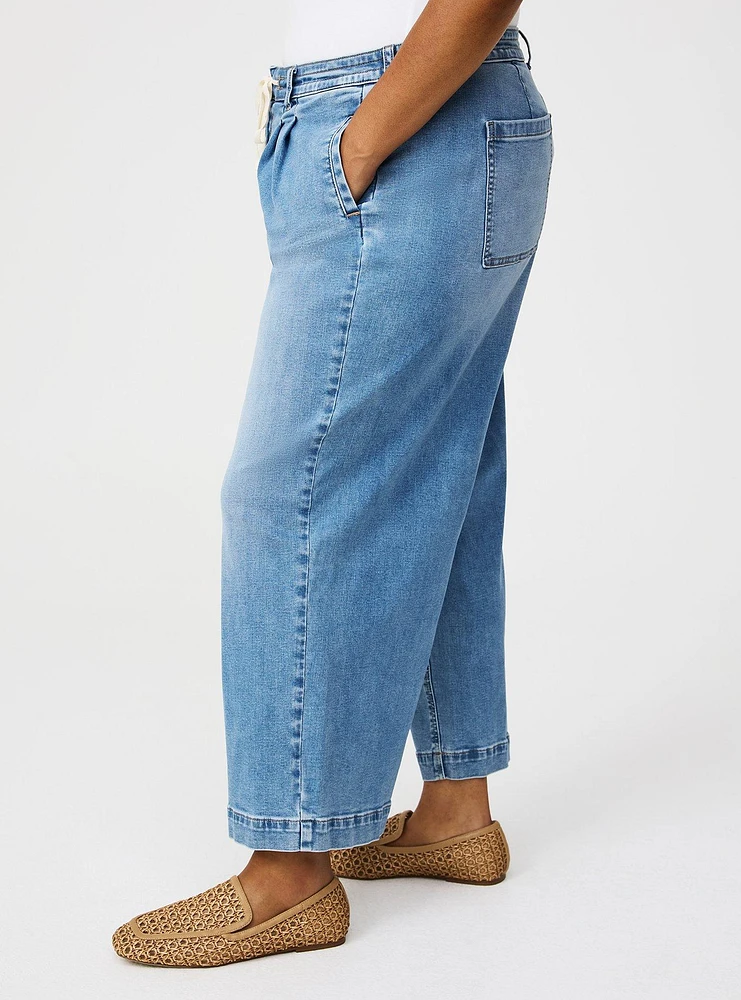Crop High-Rise Wide Leg Drawstring Jean