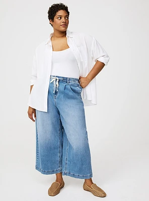 Crop High-Rise Wide Leg Drawstring Jean