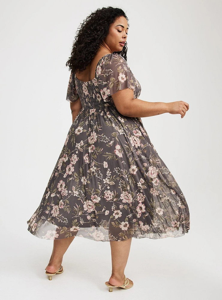 Flutter Sleeve Tea Length Dress