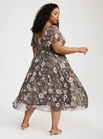 Flutter Sleeve Tea Length Dress