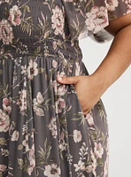 Flutter Sleeve Tea Length Dress