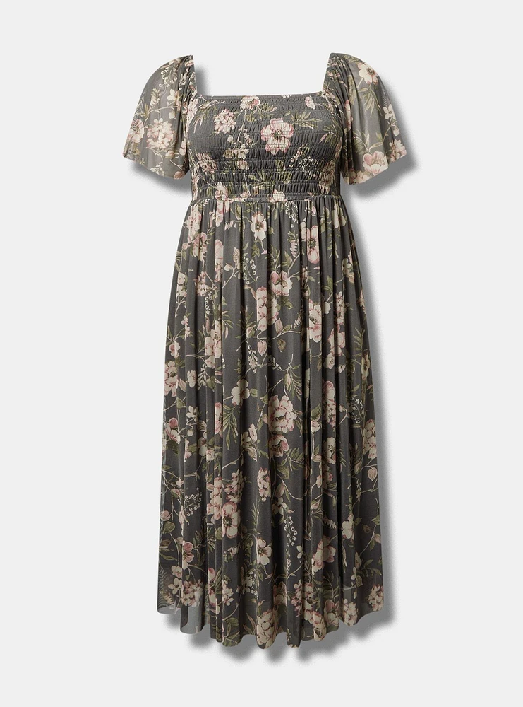 Flutter Sleeve Tea Length Dress