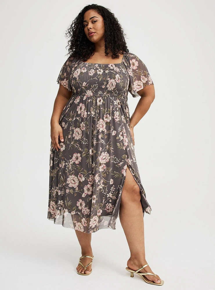 Flutter Sleeve Tea Length Dress