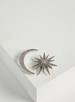 Moon & Star Brooch Set